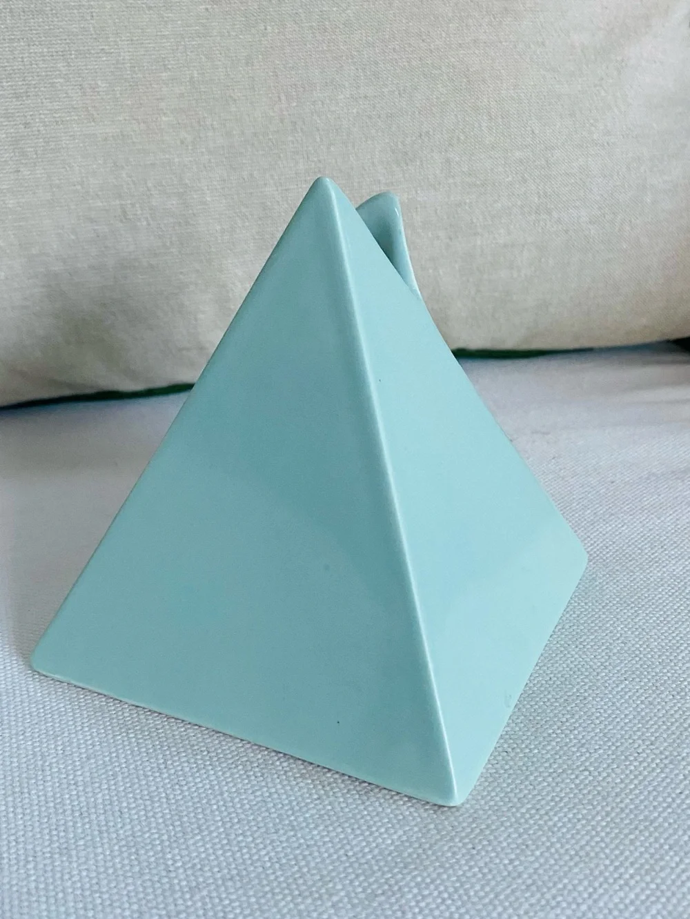 VTG MIKASA Bud Vase by Helena Uglow Japan Aqua Blue Ceramic Triangle Pyramid